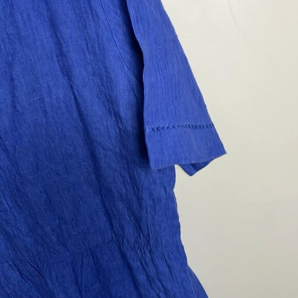 Blue Illusion Dress Size XL French Linen Blue Midi Short Sleeve - Picture 4 of 9